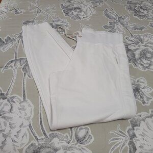 Lauren White Cotton Jogger Sweat Pants with Knit Cuffs Medium EUC
